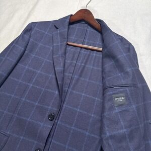 Simon Spurr Navy Blue Plaid Deconstructed Fleece Blazer Jacket 40R US 50R EU